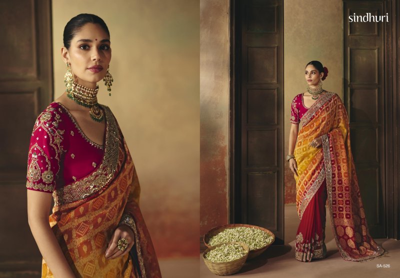 Suhag By Kimora Pure Khadi Georgette Fabric Designer Bandhej Saree